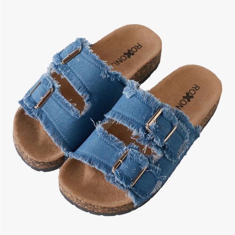 Roxoni Women's Comfort Flat Sandals Double Buckle Adjustable Straps Sz 9 New